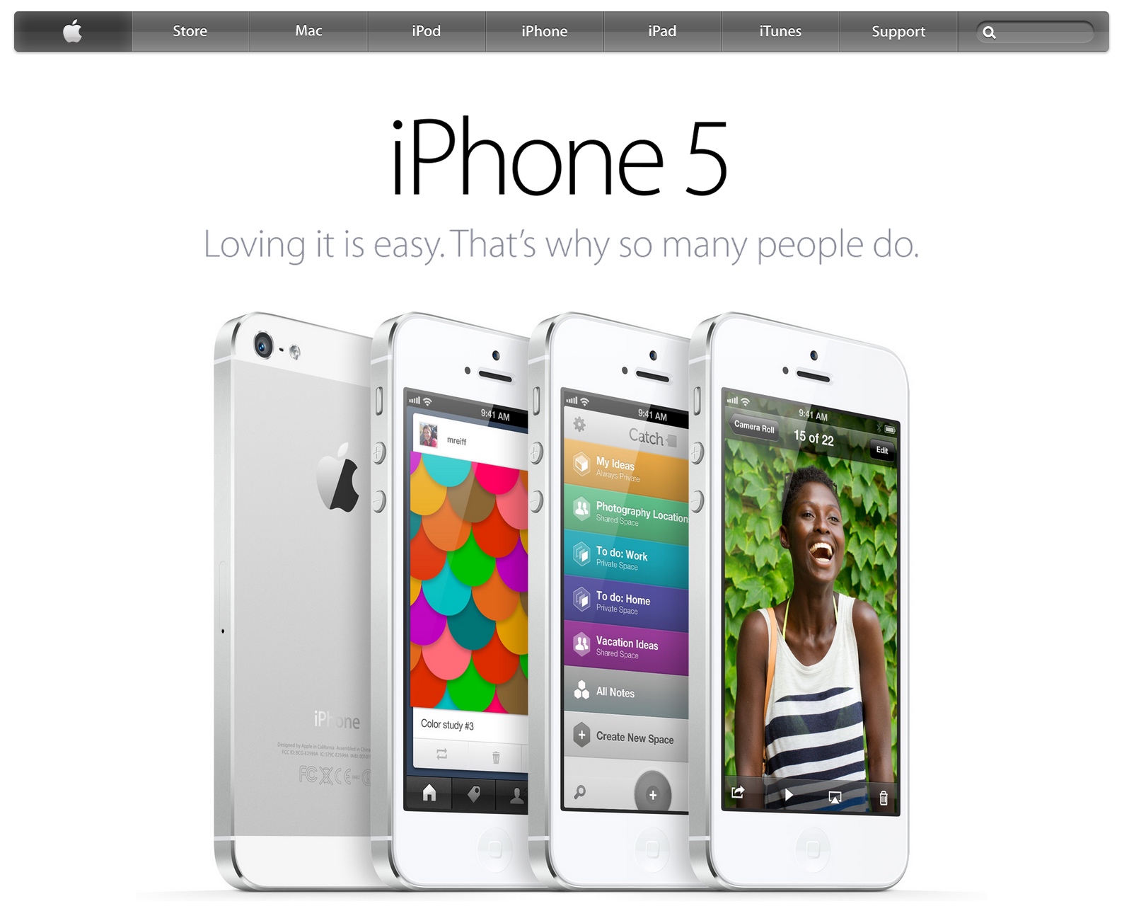 Apple homepage showing iPhone 5 (2013)